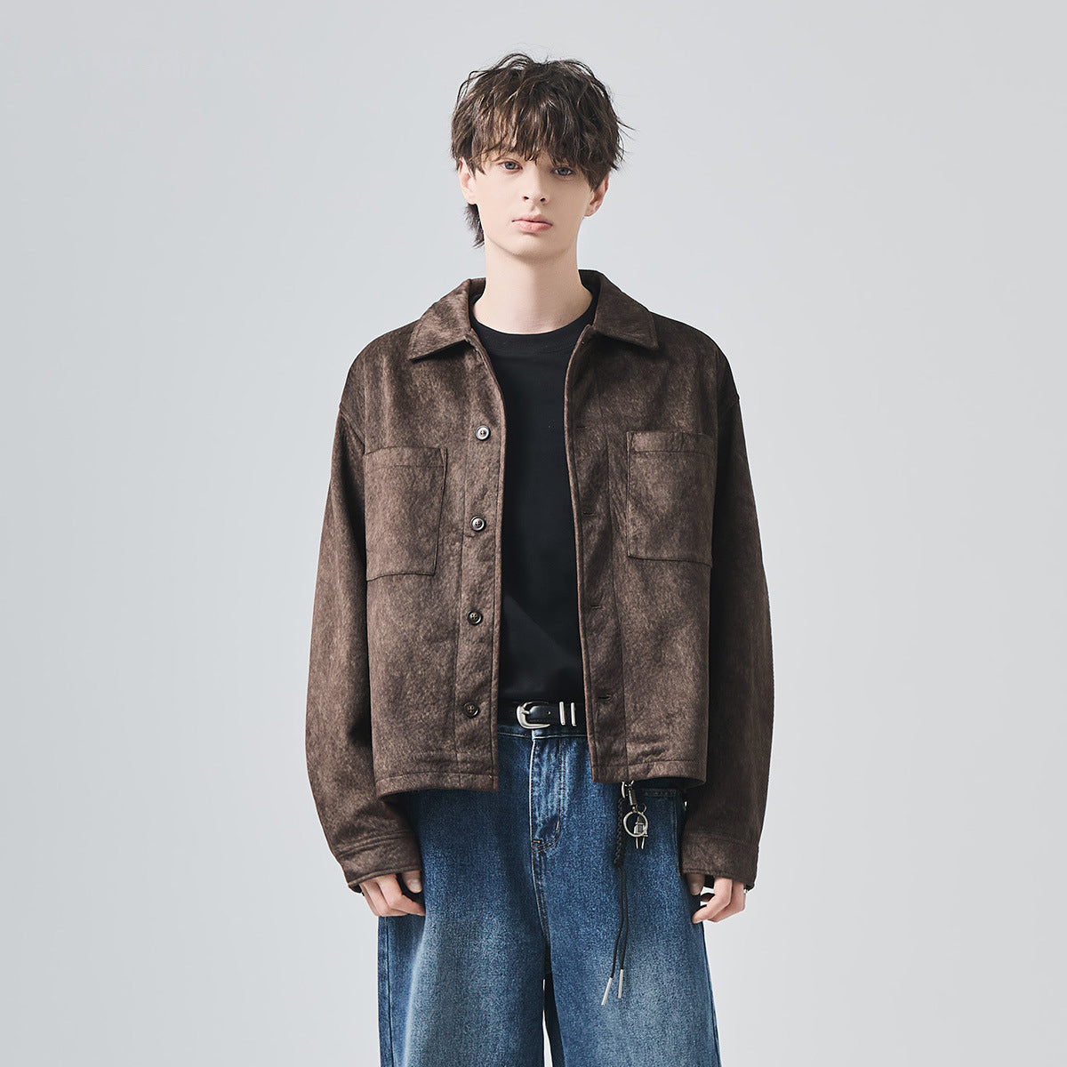 Men's Loose Suede Casual Jacket with Patch Pockets
