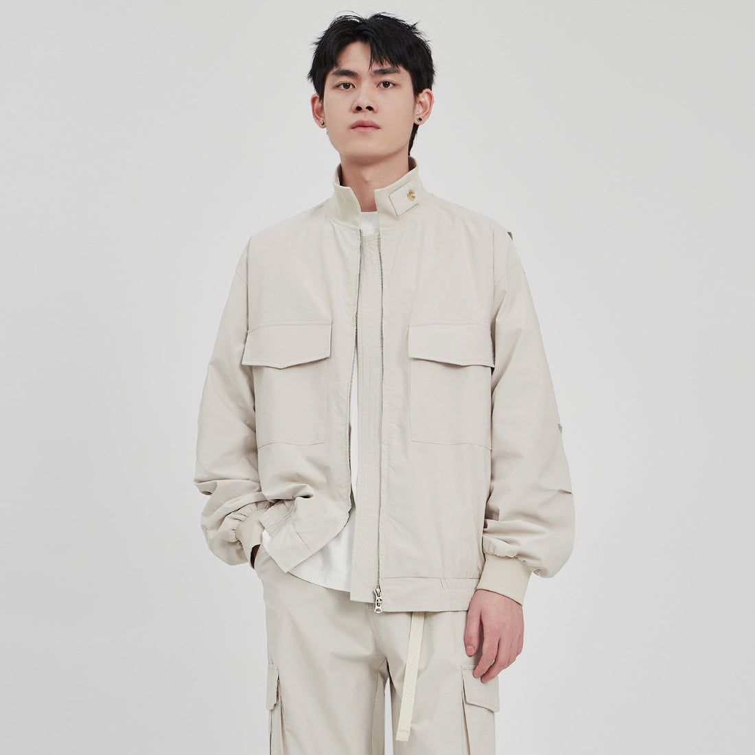 Men's Loose Stand-Collar Zip-Up Workwear Jacket