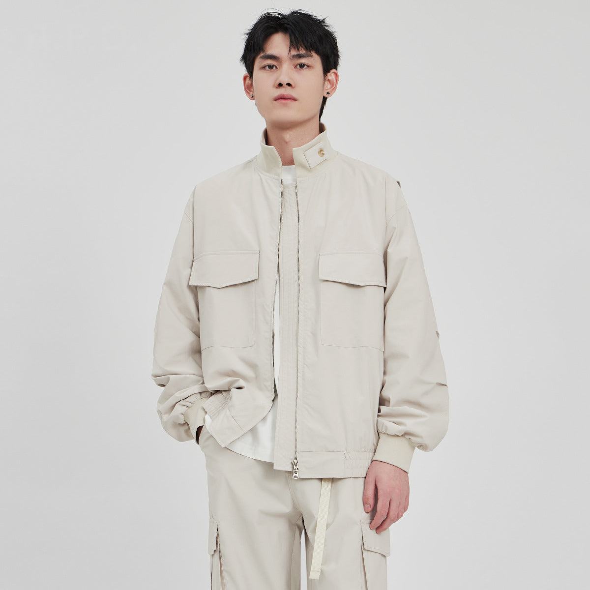 Men's Loose Stand-Collar Zip-Up Workwear Jacket