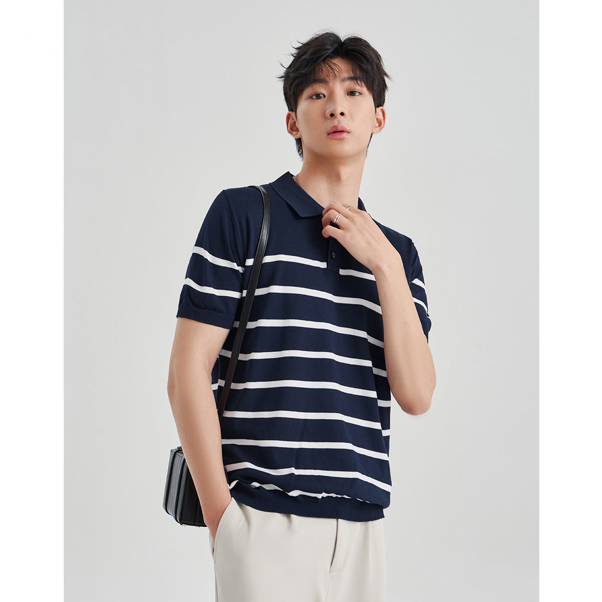 Men's Slim Fit Striped Knit Polo Shirt