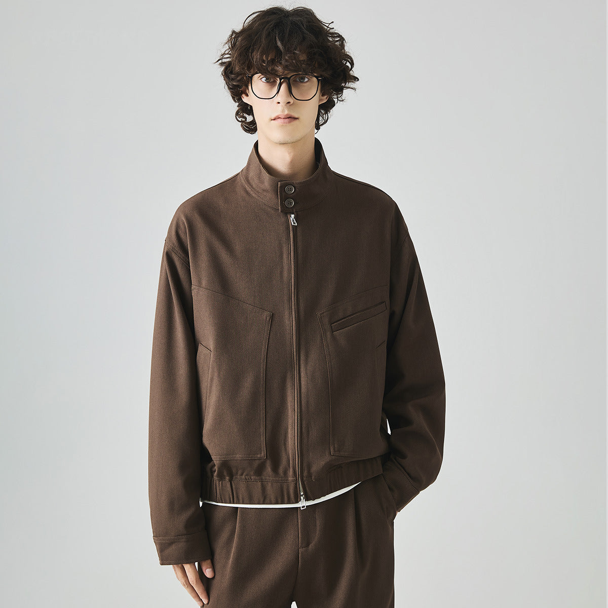 Men's Loose Stand Collar Zip-Up Jacket, High Street Style