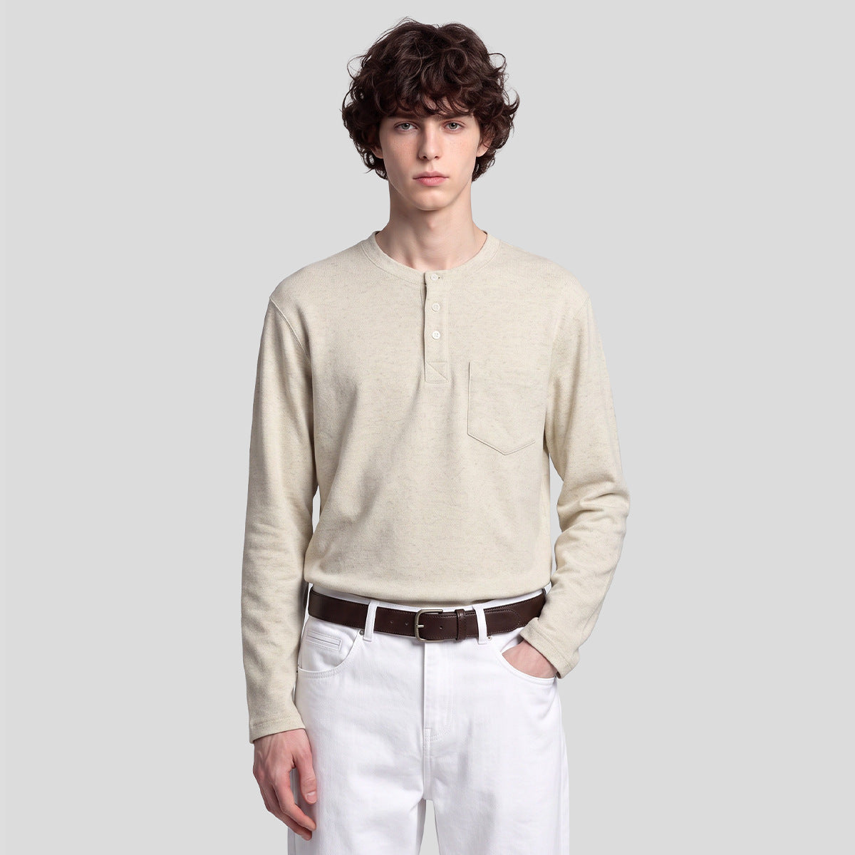 Men's Textured Henley Long Sleeve Top