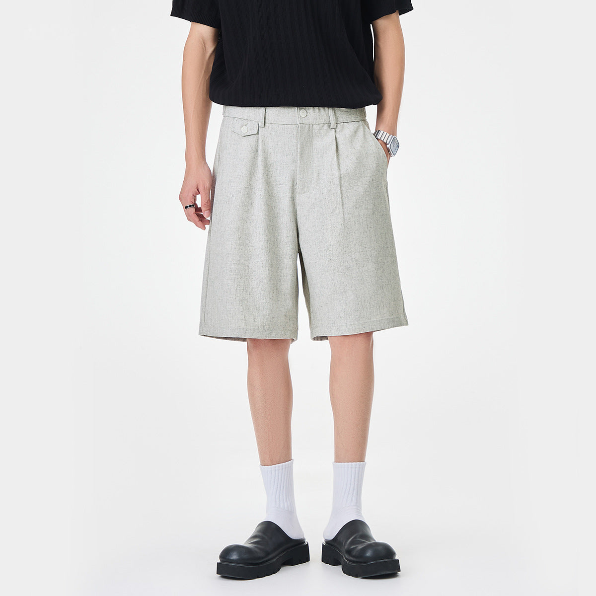 Men's Linen-Blend Wide-Leg Shorts