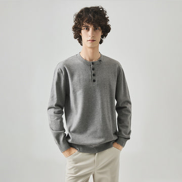 Men's Straight-Fit Henley Collar Knit Pullover Sweater