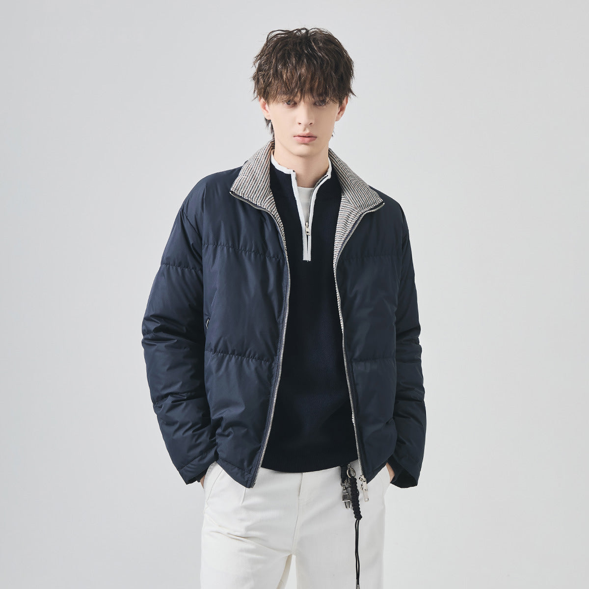 Men's Loose White Duck Down Short Jacket