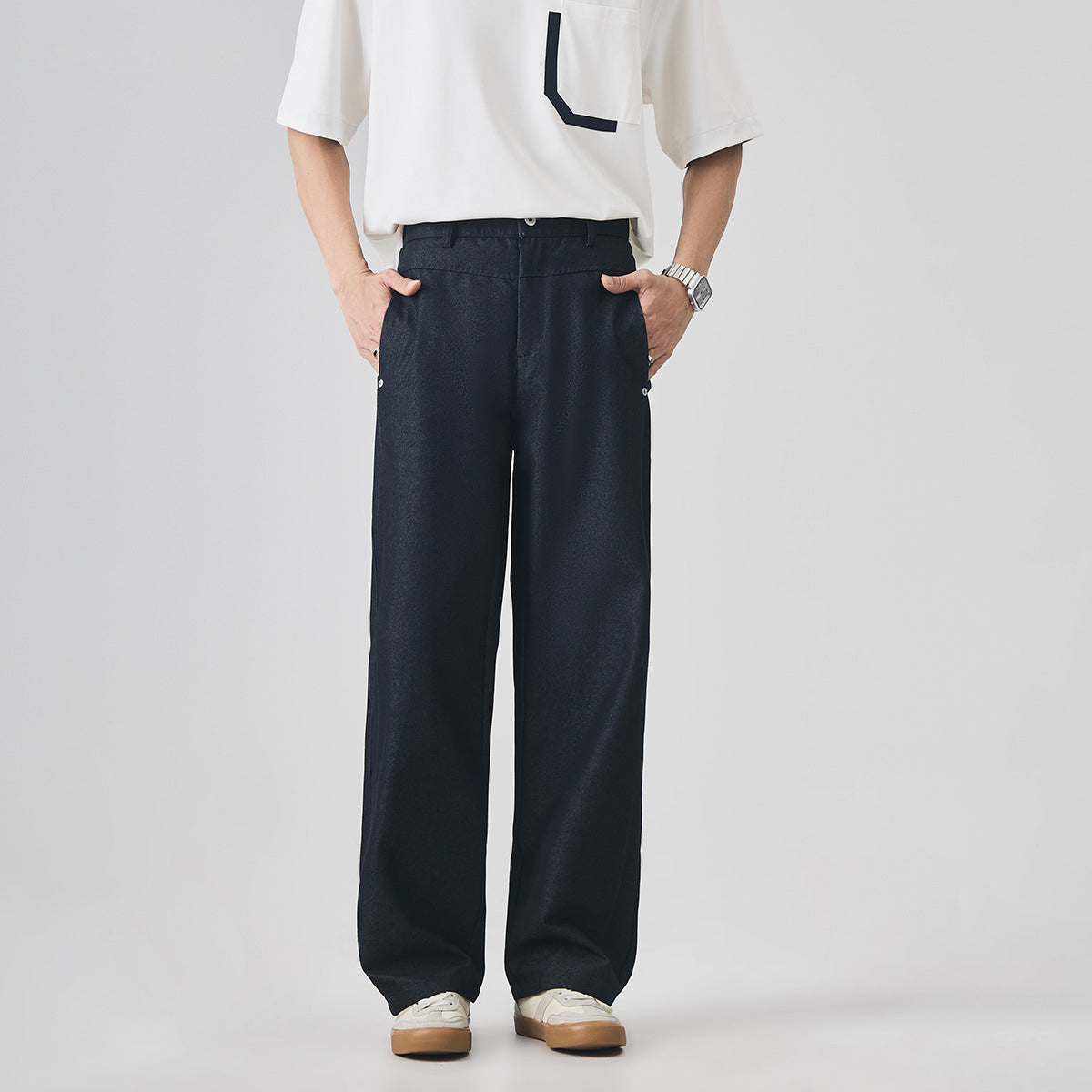Men's Loose Casual Long Pants, Thin Summer Style with Metal Details
