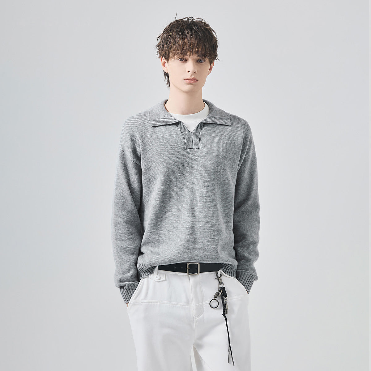 Men's Loose Polo Collar Knit Sweater
