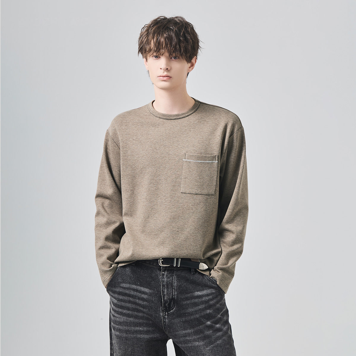 Men's Brushed Pocket Long Sleeve T-Shirt