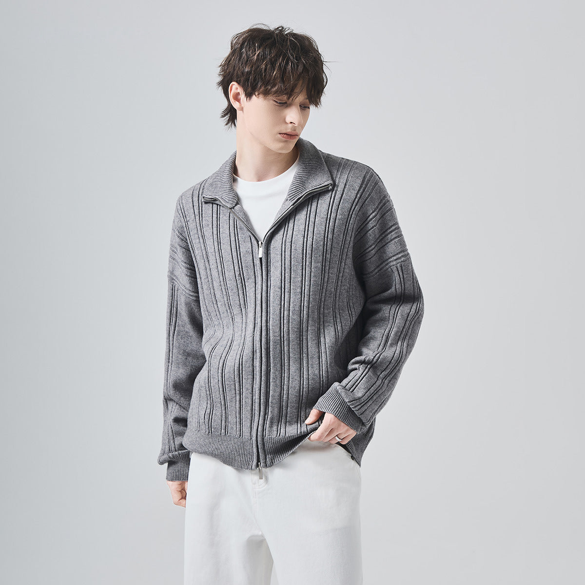 Men's Loose High-Collar Knit Cardigan Jacket