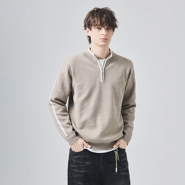 Men's Loose Half-Zip Contrast Stripe Knit Sweater