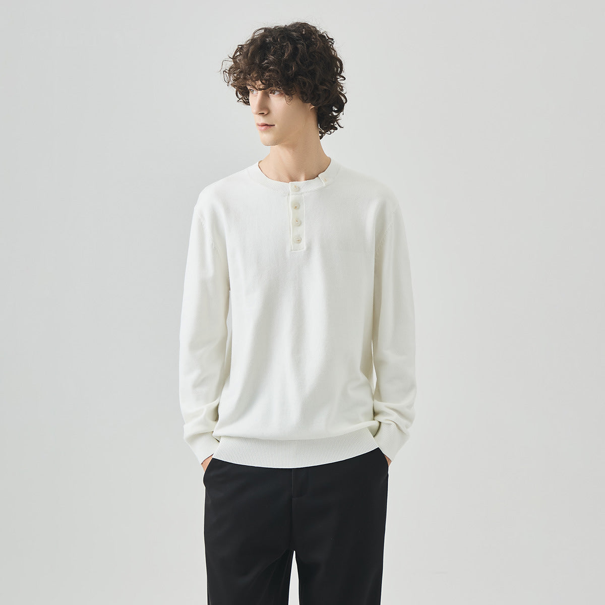 Men's Straight-Fit Henley Collar Knit Pullover Sweater
