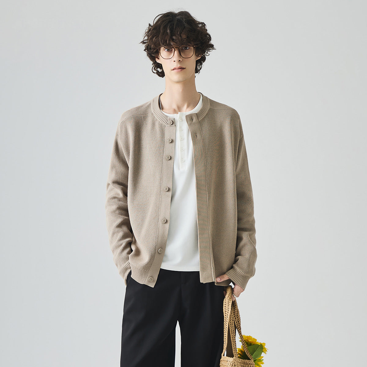 Men's Loose Round-Neck Knit Cardigan