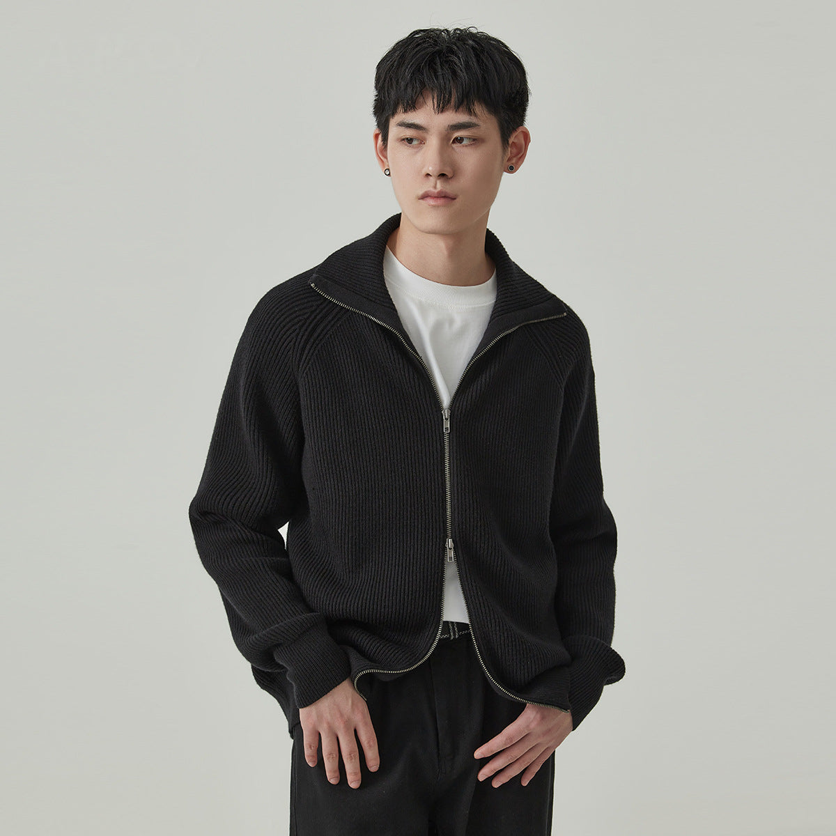 Men's Thick Loose Raglan-Sleeve Knit Cardigan Jacket