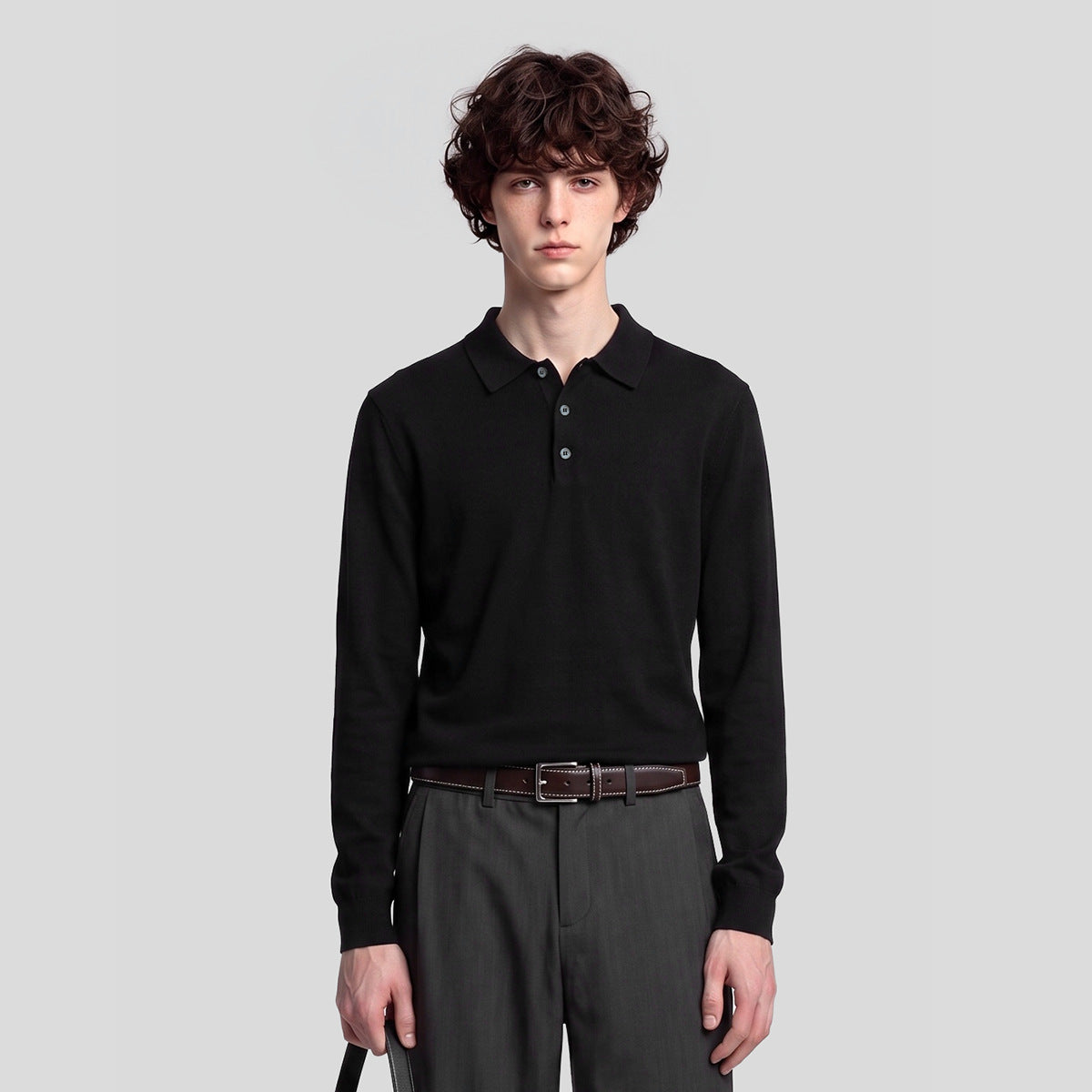 Men's Loose Polo Collar Long-Sleeve Knit Sweater