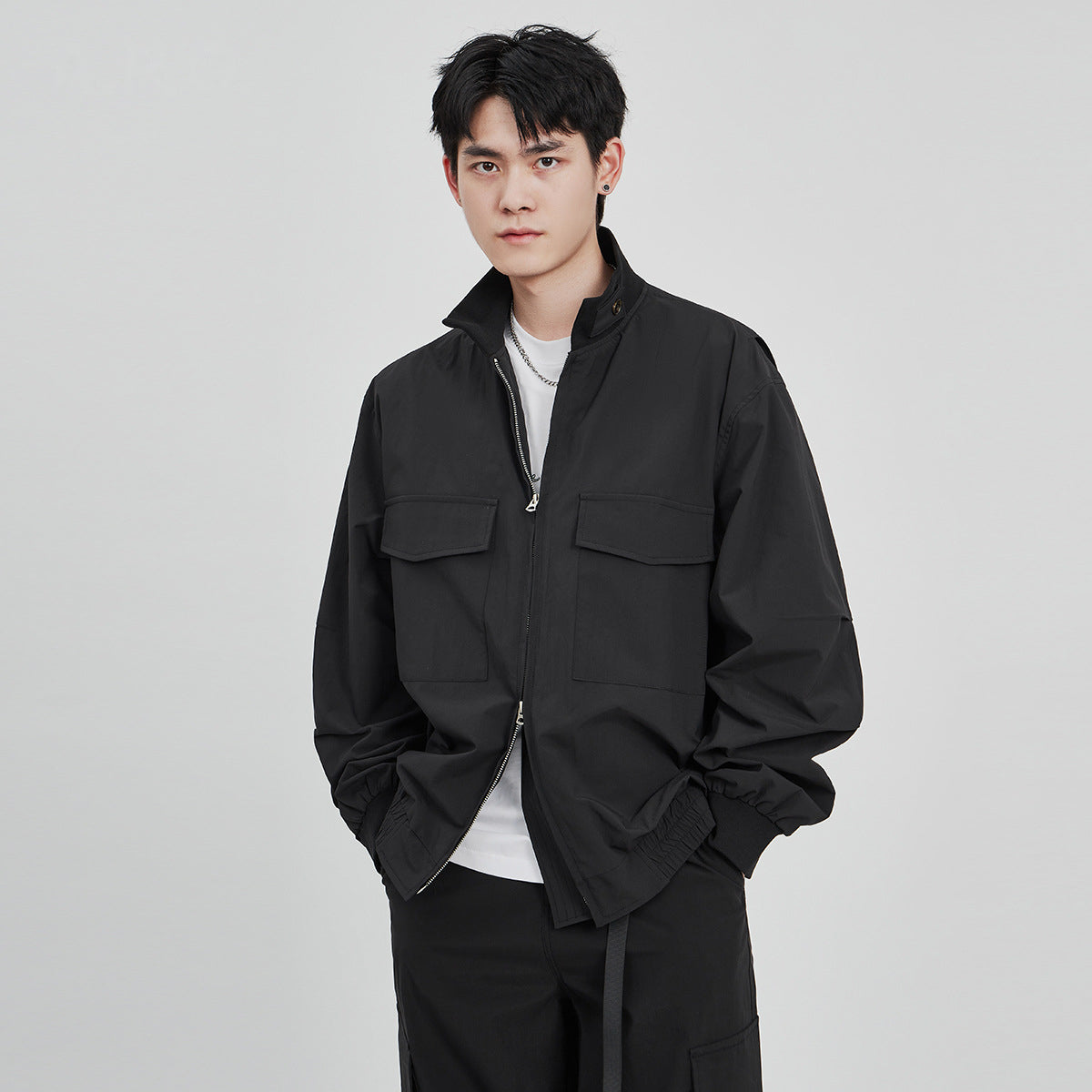 Men's Loose Stand-Collar Zip-Up Workwear Jacket