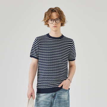 Men's Slim-Fit Striped Knit Short-Sleeve T-Shirt