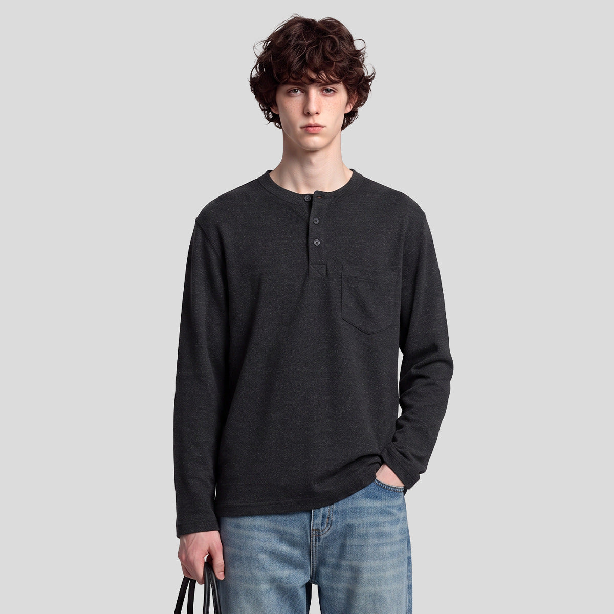 Men's Textured Henley Long Sleeve Top