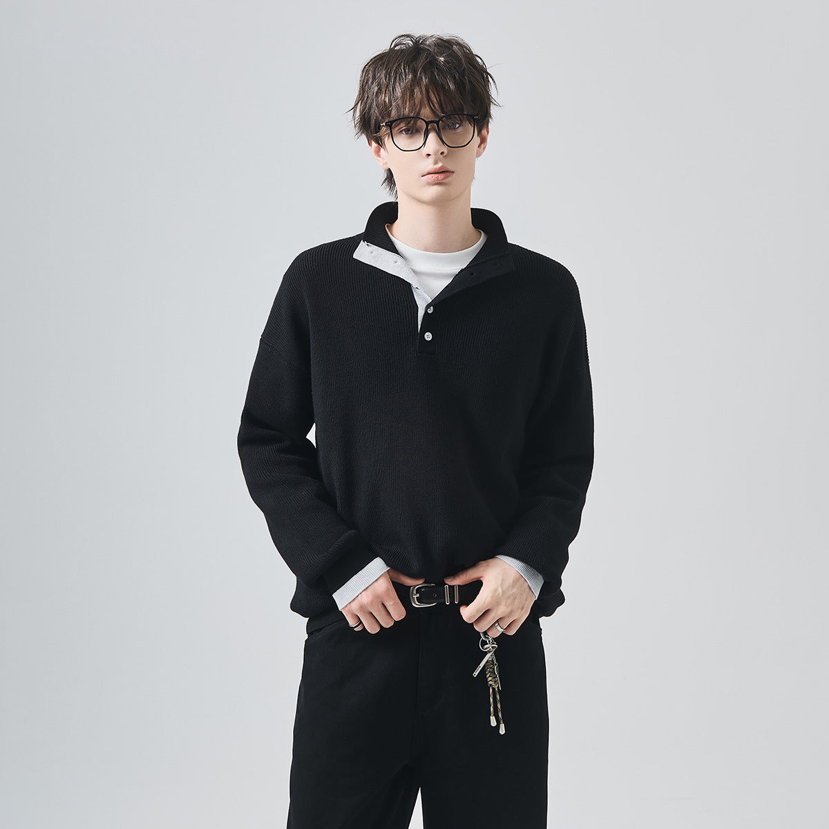 Men's Loose Half Turtleneck Contrast Color Knit Sweater