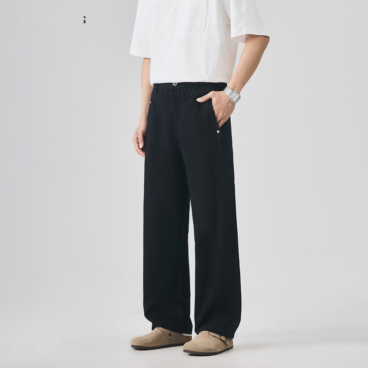 Men's Loose Casual Long Pants, Thin Summer Style with Metal Details