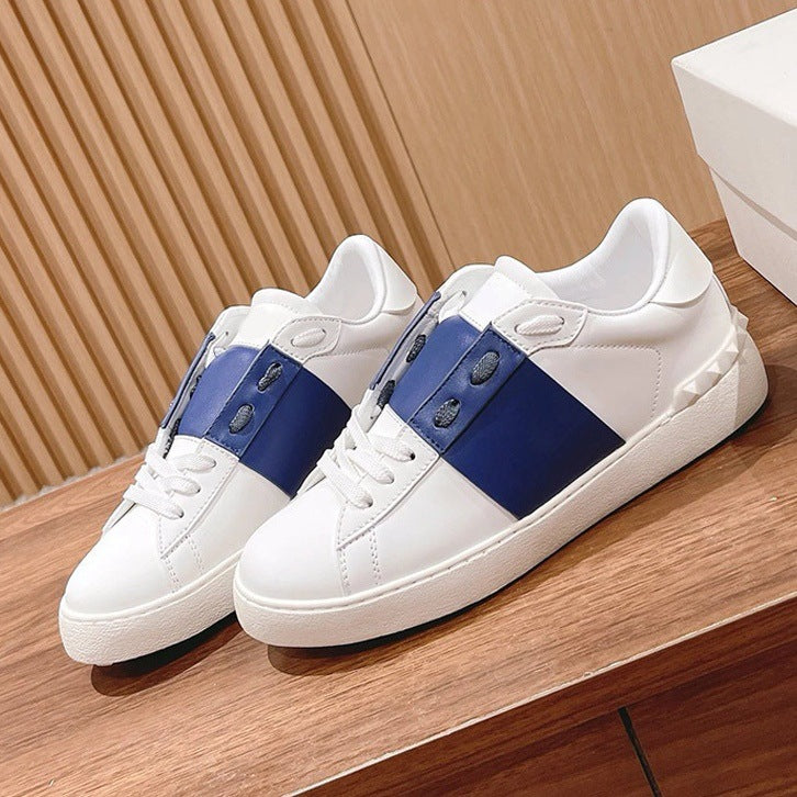 Men's Low-Top Studded Color-Block Leather Sneakers