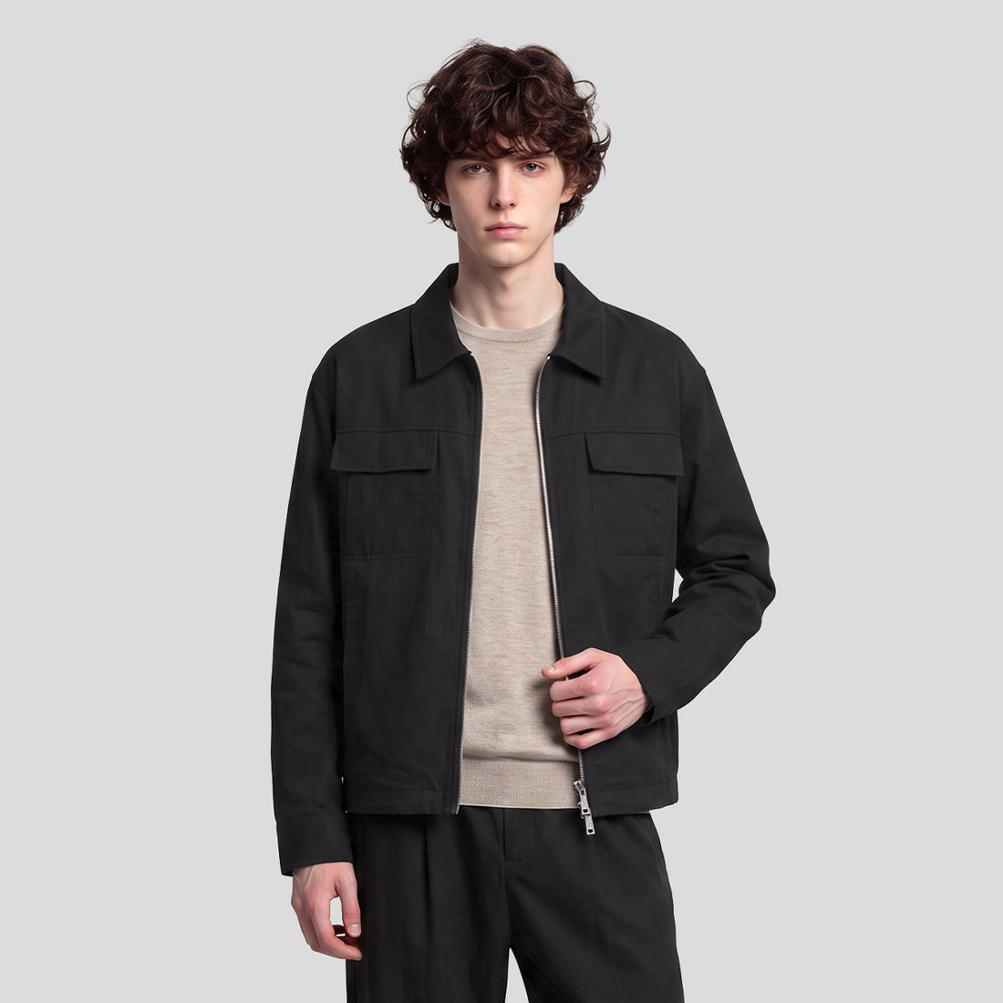 Men's Loose Lyocell-Cotton Workwear Zip-Up Jacket
