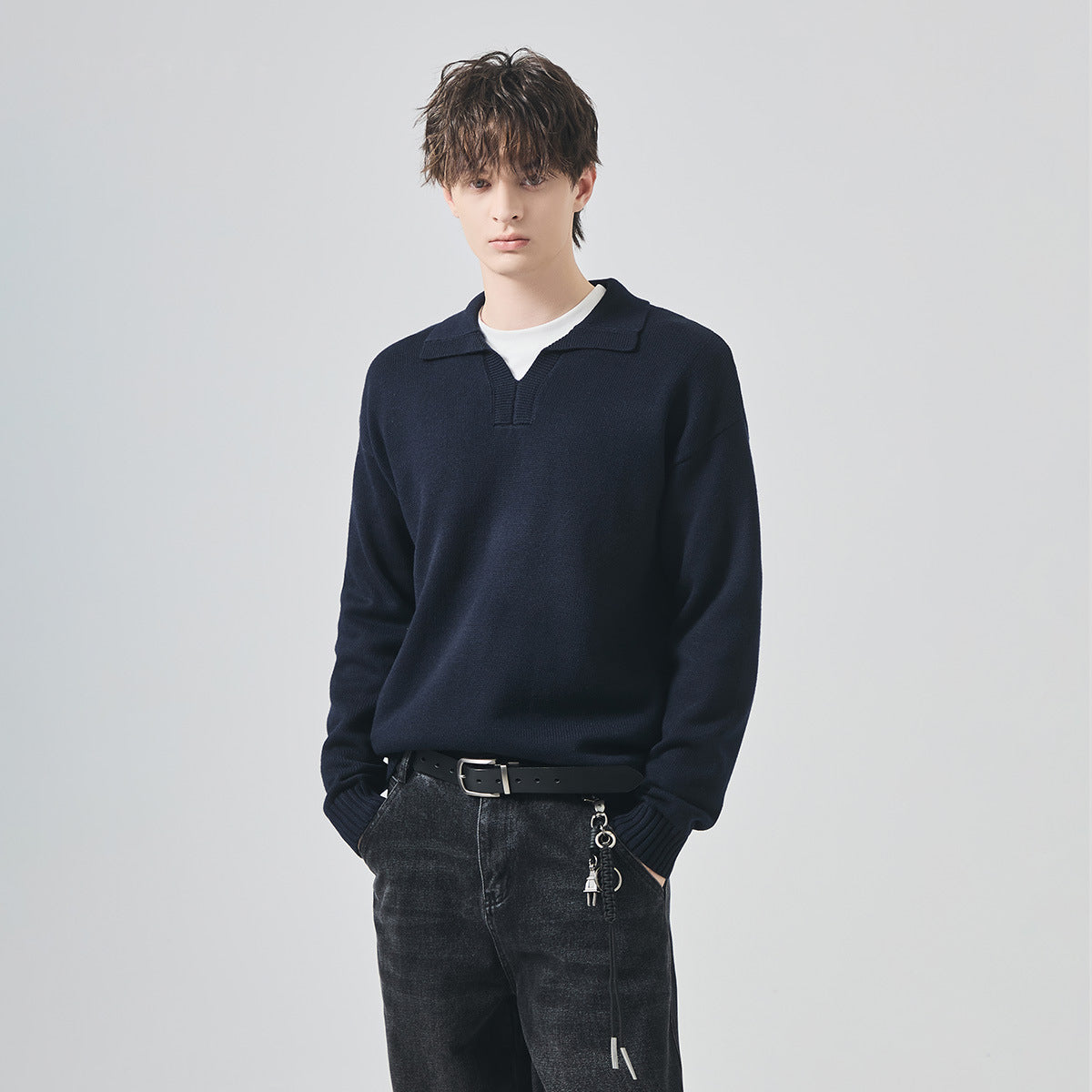 Men's Loose Polo Collar Knit Sweater