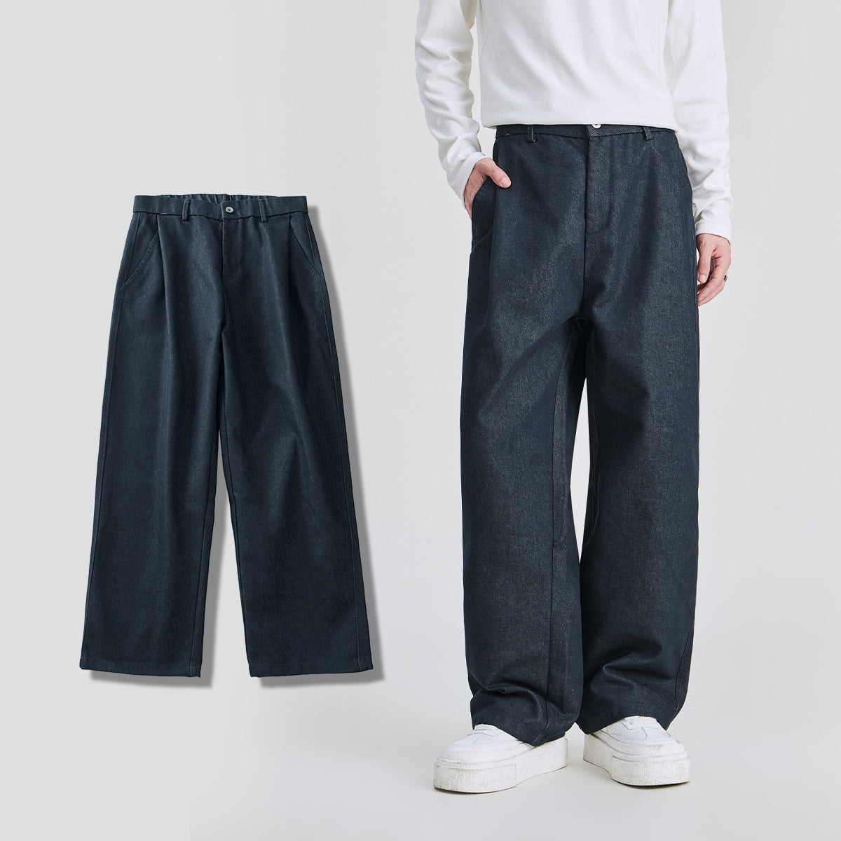 Men's Loose Wide-Leg Pleated Trousers