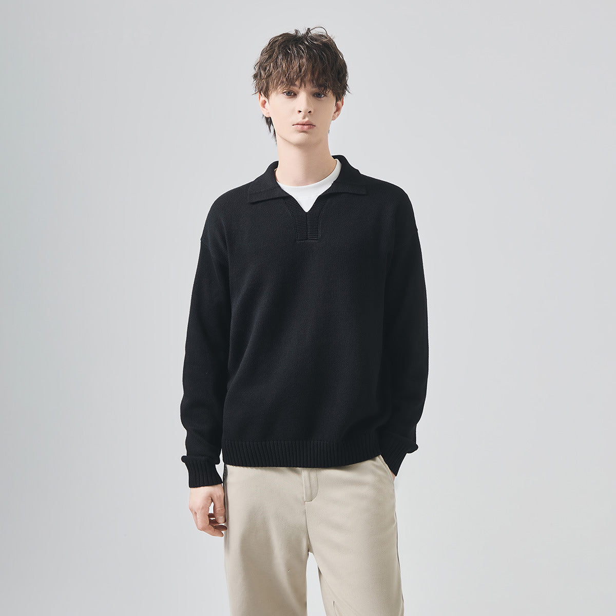 Men's Loose Polo Collar Knit Sweater