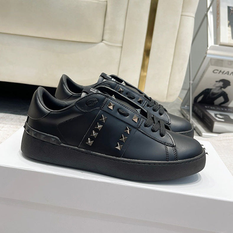 Men's Low-Top Studded Color-Block Leather Sneakers