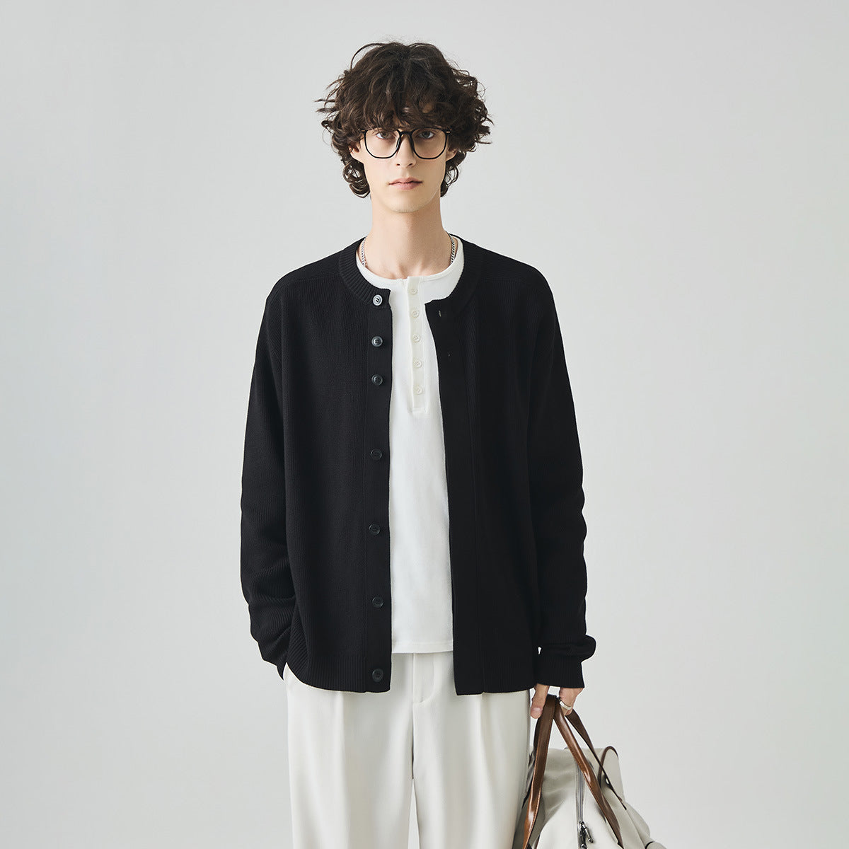 Men's Loose Round-Neck Knit Cardigan