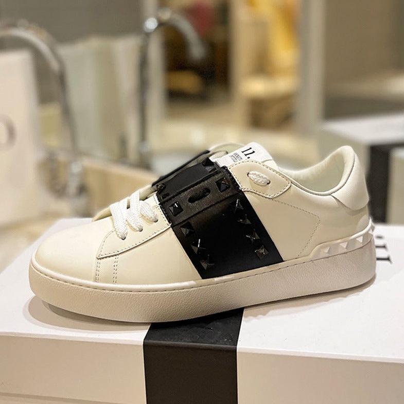 Men's Low-Top Studded Color-Block Leather Sneakers