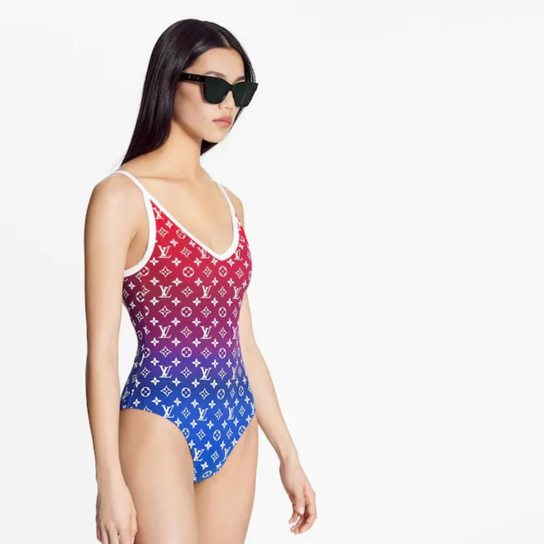 Louis Vuitton Monogram Gradient Cut-Out One-Piece Swimsuit Red - Blue