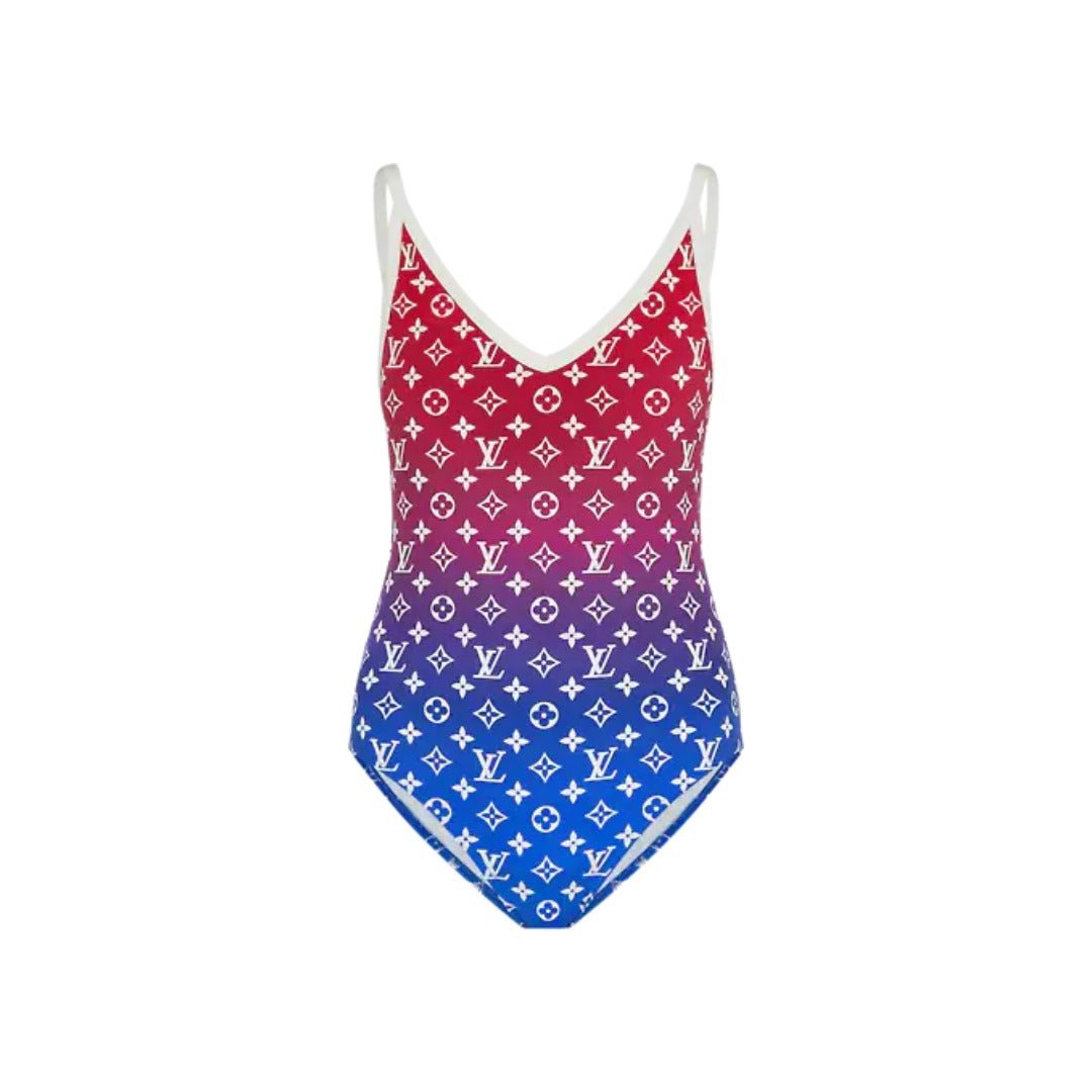 Louis Vuitton Monogram Gradient Cut-Out One-Piece Swimsuit Red - Blue