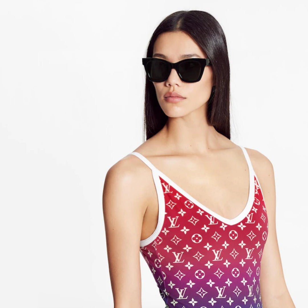Louis Vuitton Monogram Gradient Cut-Out One-Piece Swimsuit Red - Blue