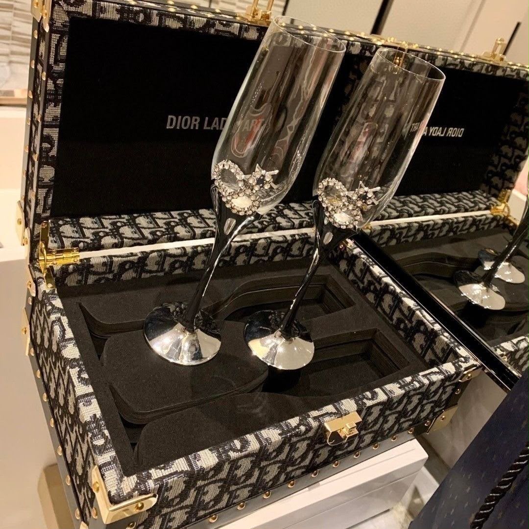 Christian Dior Lady Gift Box with Two Champagne Glasses Inside