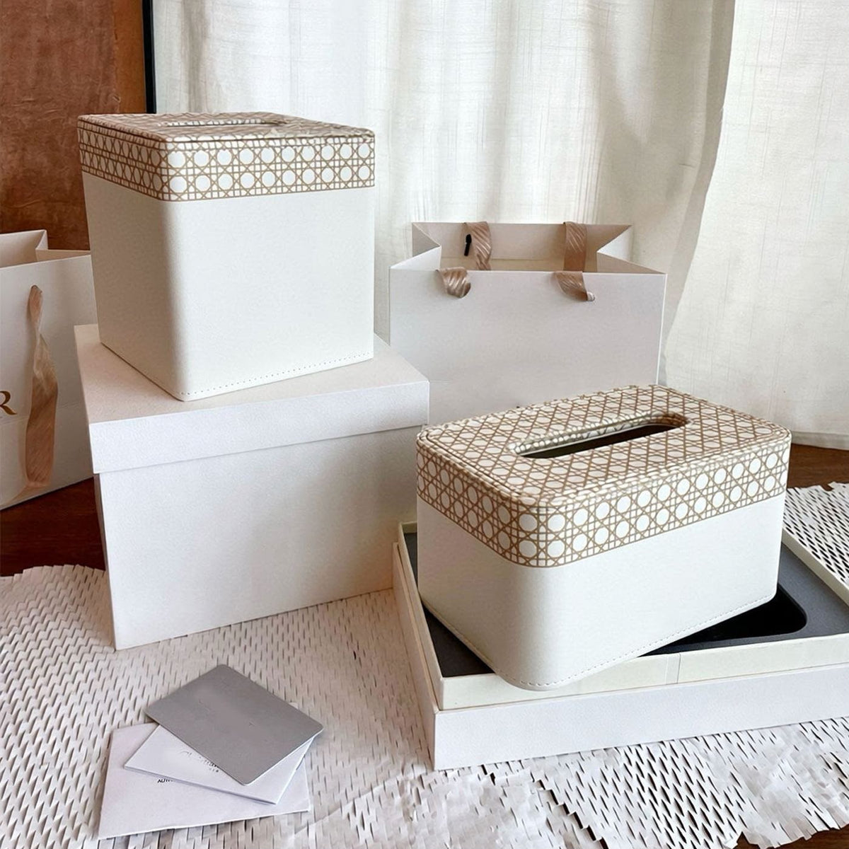 Christian Dior Leather Rectangular Cannage Pattern Cardboard Box Tissue Holder