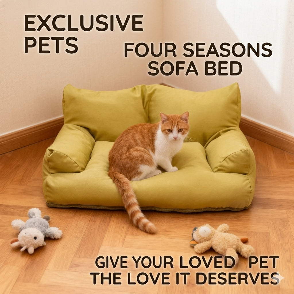 Vintage Faux Leather Pet Sofa with Non-Slip Base for Dogs and Cats