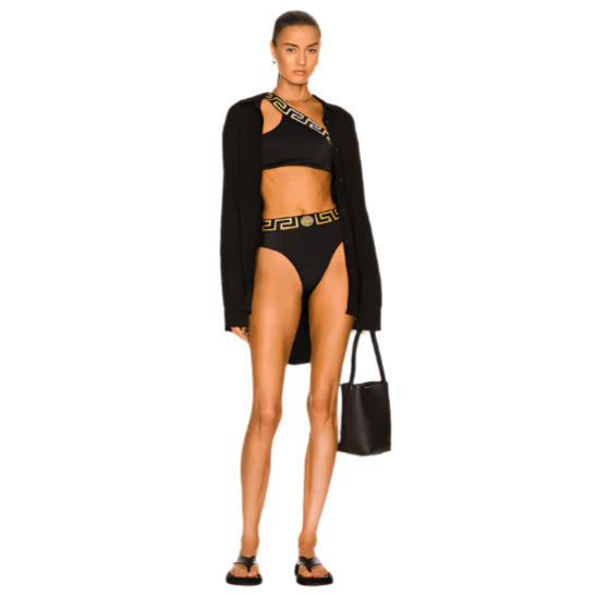 Versace Greca Border One Shoulder Bikini Top