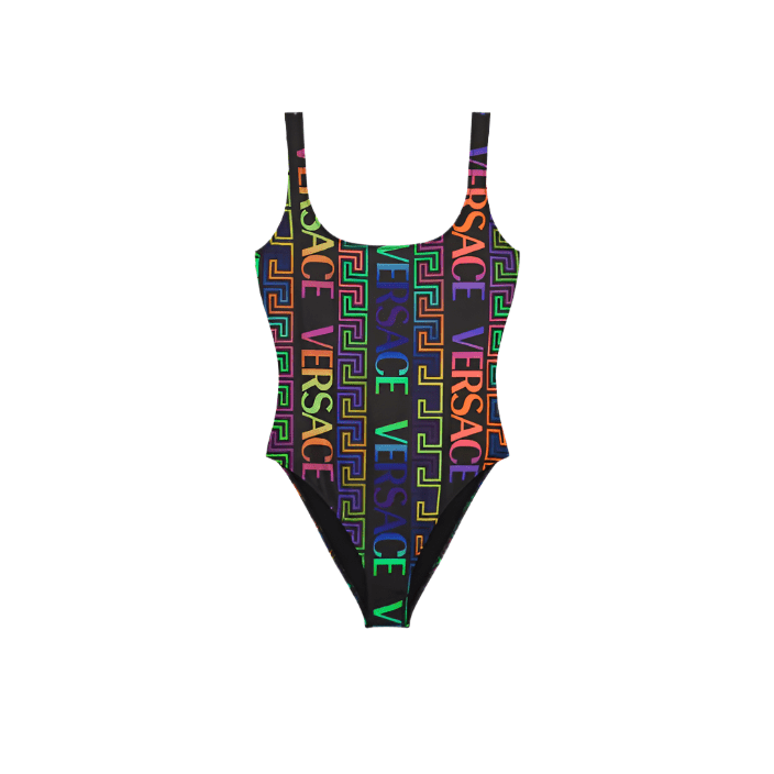 Versace Greca Neon-Print One-Piece Swimsuit